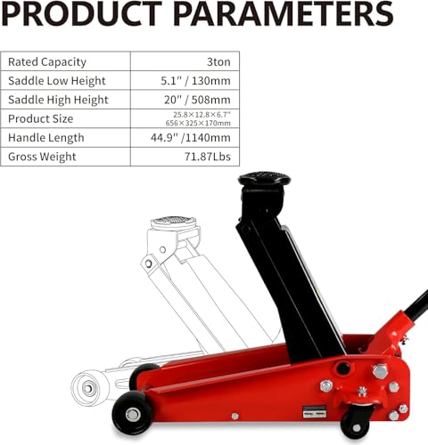 3 Ton Low Profile Floor Jack, Heavy Duty Floor Jack with Single Piston Quick Lift Pump, Steel Car Jack Adjustable Height 5.1"-20", Hydraulic Trolley Floor Jacks 3 Ton/6000 LB Capacity, Red - color: Red - 3 Ton(Single Pump), Lift 5.1"-20"