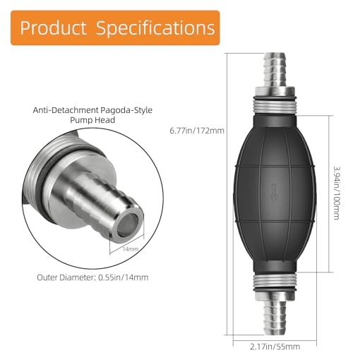 Boat Primer Bulb Pump for Outboard Motor 14mm 1/2” Manual Fuel Bulb - color: Black