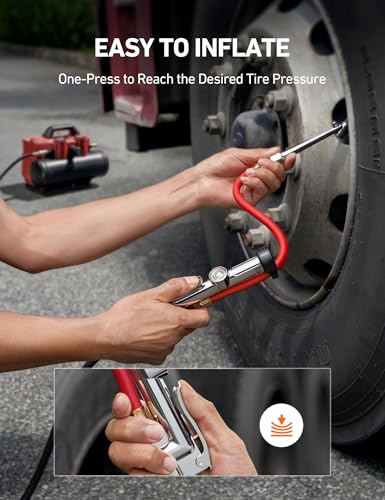AstroAI 25.6'' Heavy-Duty Tire Pressure Gauge with Inflator, Dual Head Chuck ANSI B40.1 Accurate Tire Inflator with Pressure Gauge, 10-120PSI, Compatible with 1/4" NPT Air Compressor