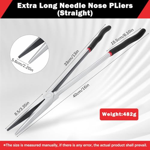 16in Needle Nose Pliers,Extra Long Needle Nose Pliers Steel Long Reach Pliers with Nonslip Handle Repairing Hand Tool for Narrow Spaces and Limited Areas