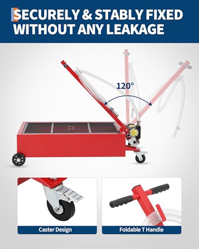 GarveeTech Low Profile Oil Drain Pan 12V | 20 Gal Metal Oil Change Pan Cart with 180W Electric Pump, 8FT Hose & Folding Handle for Cars, SUVs, Trucks, Buses, RVs - size: 20GAL-12V-Red