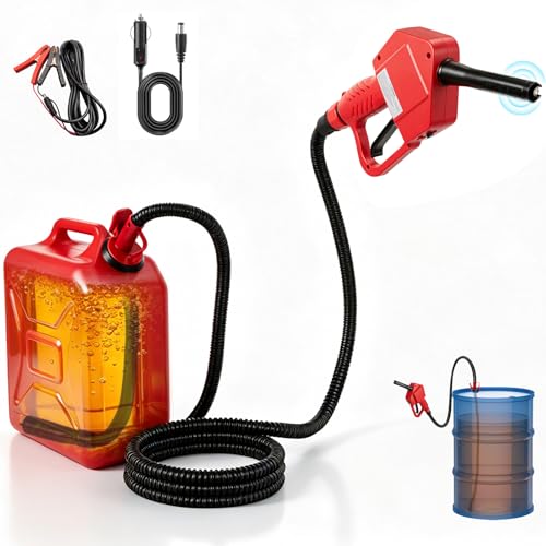 5GPM Fuel Transfer Pump with Auto-Stop & Hand Nozzle, 118'' pumping lift, fit different jug size and depth barrels,no adapters needed,portable gas pump,barrel pump for Gasoline, Diesel, Kerosene - size: 118''-5GPM