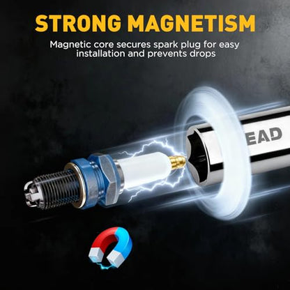 ELEAD 9/16" Swivel Magnetic Spark Plug Socket, 3/8" Drive x 6" Total Length, Thin Wall Spark Plug Removal Tool, 360 Degree Swivel, Enhanced Magnetic, 6-Point Design, Cr-V Steel - size: 9/16" x 6" Spark Plug Socket