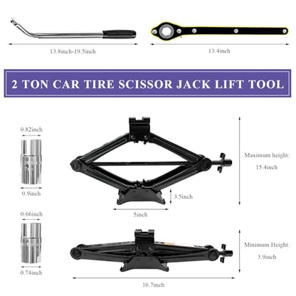 Car Jack Kit, 2 Ton (4409 lbs) Scissor Jack Auto Emergency Kit with Lug Wrench, Heavy Duty Portable Lifting Jacks Tire Changing Tool for Sedans SUVs MPVs, Car Accessories