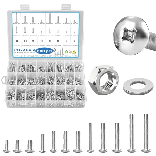 1100PCS Nuts and Bolts Assortment Kit, M3 M4 M5 M6 Phillips Head Machine Screws Assorted Set with Storage Case, Metric Bolts Nuts and Flat Washers Kit - size: 1100PCS-M3 M4 M5 M6