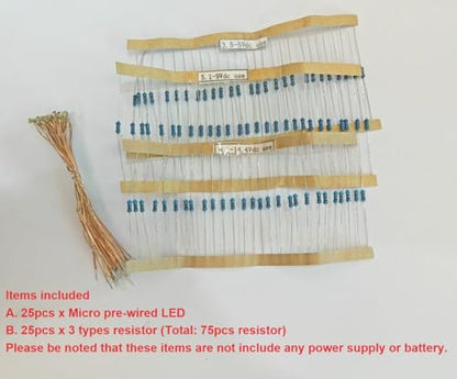25pcs Pre-soldered Micro Litz Wired Leads White SMD Led 0603 + Muti-Resistor New - color: (1)Pure White, size: 25pcs