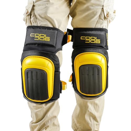 COOLJOB Professional Knee Pads with Heavy Duty Anti-Slip Cap, Comfortable Foam Cushion and Extra Thick Gel Padding for Construction Flooring, Reinforced & Adjustable Straps, Yellow - color: Yellow