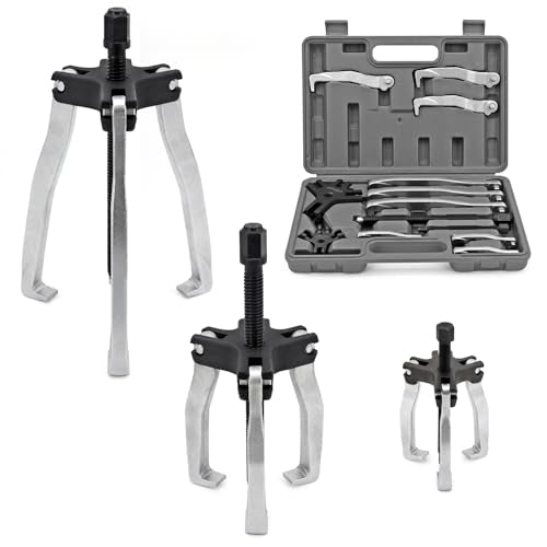CARVALAX Gear Puller Set, 2T 5T and 5T Wide-Spread - Heavy Duty CR-V Steel 2 & 3 Reversible Jaw Bearing/Pulley Puller – Professional Automotive & Industrial Tool Kit for Mechanics, DIYers - size: 2T&5T&5L