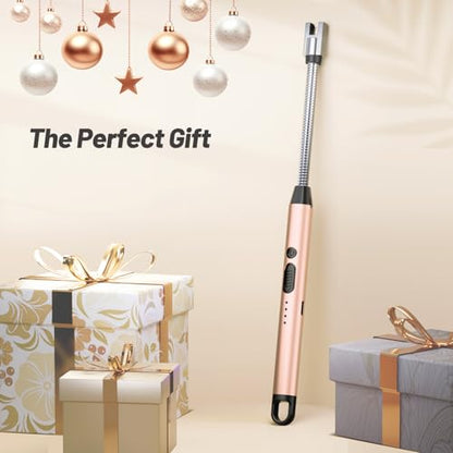 VEHHE Long Lighters Rechargeable with Safety Switch, USB C Lighter with 360° Flexible Neck, Windproof Flameless Plasma Arc Lighter with Led Battery Display for Fireworks BBQ Camping (Rose Gold) - color: Rose Gold