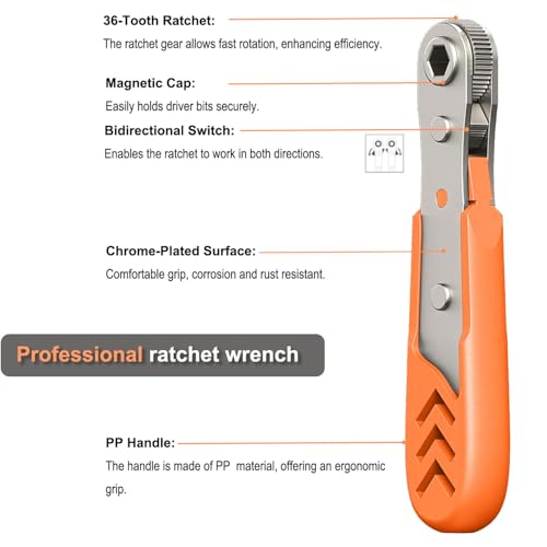 TOOLMAK Right Angle Screwdriver 24 in 1 Ratchet Screwdriver Set | Cr-V Steel, Mini Ratchet Wrench for Tight Spaces, Ideal for Bike Repair & DIY Projects - style: 24pcs Ratchet Screwdriver
