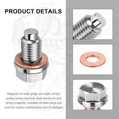 Wevdn Magnetic Oil Drain Plug, Aluminum M12×1.5 Sump Drain Nut Bolt with 5 PCS Copper Crush Washer, Universal Oil Drain Plug Replacement for Most Cars Motorcycles, Car Accessories - color: M12×1.5