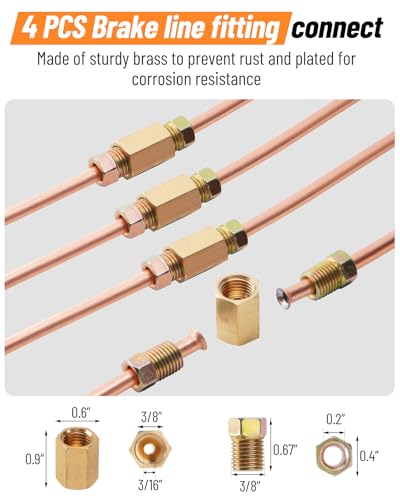 25 ft 3/16 Copper Coated Brake Line Kit (Includes 16 Fittings and 4 Unions Brake Line Fittings) + Double & Single Flaring Tool Kit - size: 3/16" Brake Lines