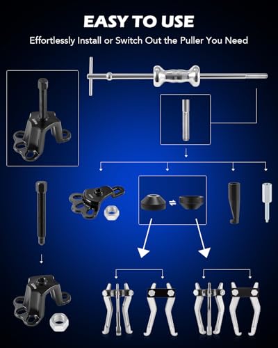 Orion Motor Tech 9-Way Slide Hammer Puller Set, Front Wheel Hub Bearing Remover & Rear Wheel Axle Hub Dent Shaft Puller Tool Kit - color: blue case