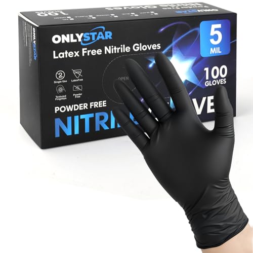 Food Grade 5 Mil Disposable Nitrile Gloves Medium, 100Pcs | Durable, Latex/ Powder Free, Textured, for Cooking, Mixing Sourdough, Cutting Hot Peppers, Gardening, Cleanning - color: Black(100 Pcs), size: Medium