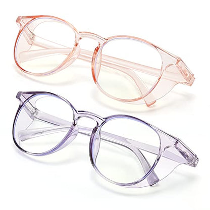 2 Pairs Anti Fog Safety Goggles Protective Glasses Blue Light Blocking Eyeglasses for Men Women - color: Round Pink+blue