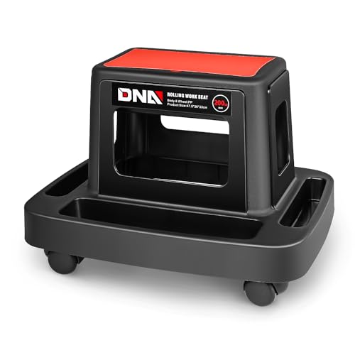 DNA Motoring Mobile Plastic Tool Seat Rolling Garage Work Stool with Under-Seat Storage & Tray for Workshop Auto Repair Shop, Red/Black, TOOLS-00367 - style: UP200lbs Red