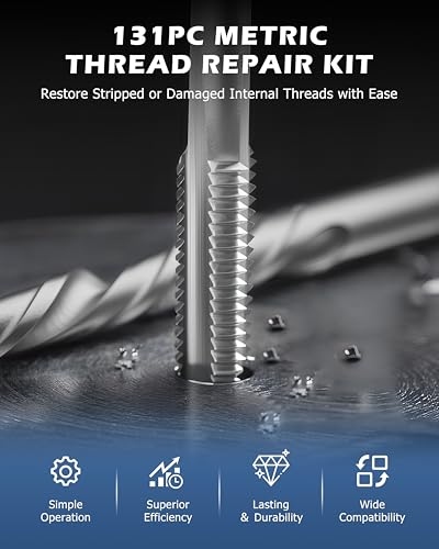 DAYUAN 131Pcs Metric Helicoil Thread Repair Kit, HSS Drill Heli Coil Repair | M5-M12 Sizes，HSS Drill Bits & Taps，Stainless Steel Inserts，Repairs Stripped Threads，Storage Case - size: Black -131Pcs- Metric