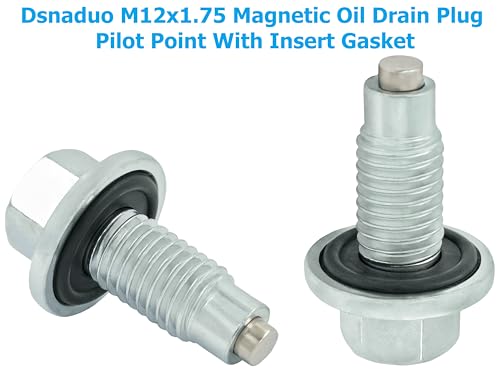 2PCS M12x1.75 Magnetic Oil Drain Plug Pilot Point With Insert Gasket 5PCS, fit for Ford GMC Buick Replace 090-936CD, 090-091, 090-091.1, 653096US, 65372, 11519933, 11562588, EJ7Z-6730-A, EJ7Z6730B - size: M12x1.75