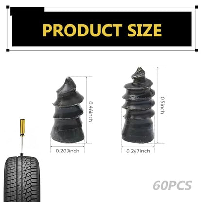 60 PCS Tire Repair Rubber Nail, High-elasticity Rubber Screws for Puncture Sealing, Portable Emergency Tire Plug Kit, Universal for Car Truck Motorcycle Tires (Black) - size: 60 PCS