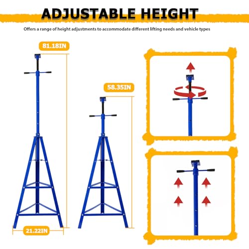 KUAFU Adjustable Under Hoist Tripod Stand, 4500 LBS Load Capacity, 2 Ton | High Lift Jack Stand Reach Under Hoist Stand for Repair Shops, Garages and DIY, 58.35"-81.18" Steel Powder Coated Blue - size: Blue