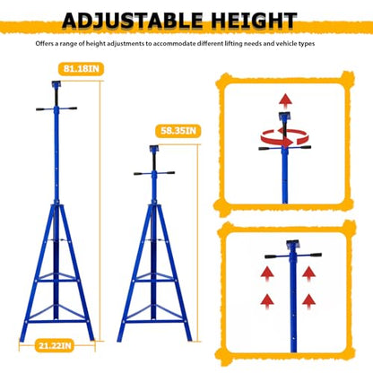 KUAFU Adjustable Under Hoist Tripod Stand, 4500 LBS Load Capacity, 2 Ton | High Lift Jack Stand Reach Under Hoist Stand for Repair Shops, Garages and DIY, 58.35"-81.18" Steel Powder Coated Blue - size: Blue