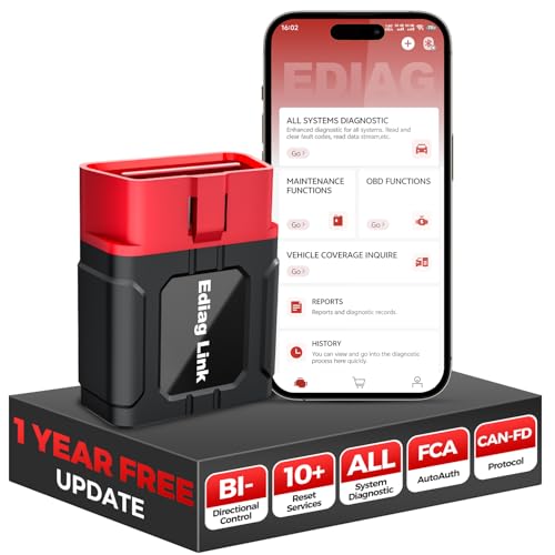 KINGBOLEN Ediag Link OBD2 Scanner Bluetooth,All System Bidirectional Scan Tool for iOS & Android,10+ Hot Reset Functions, Code Reader for Cars and Trucks,CANFD Protocol,FCA AutoAuth,1 Year Free Update