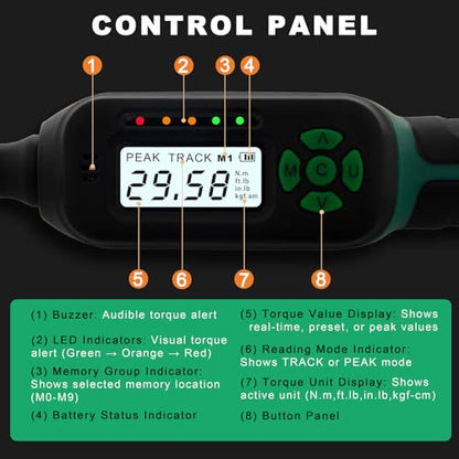 AEROFORCE Digital Torque Wrench - 3/8 Inch Drive Electric Torque Wrench (3-60Nm), Features Dual-Direction Ratchet, ±2% Accuracy, Buzzer & LED Alerts, 4-Measurement Unit (Nm/lb.ft/in.lb/kgf.cm) - style: 3/8’’ 2.21-44.25 lb.ft