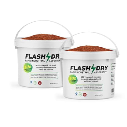 FlashDry Super Spill Absorbent, 5L Bucket with Dispenser Lid, 100% Organic Coco Coir, Landfill Safe, OSHA Approved, Ideal for Absorbing Oil, Paint, Grease in Garages, Kitchens, Janitor Kits, Pack of 2 - size: Pack of 2