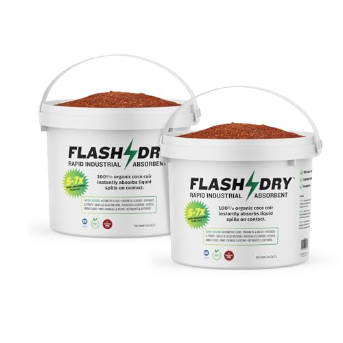 FlashDry Super Spill Absorbent, 5L Bucket with Dispenser Lid, 100% Organic Coco Coir, Landfill Safe, OSHA Approved, Ideal for Absorbing Oil, Paint, Grease in Garages, Kitchens, Janitor Kits, Pack of 2 - size: Pack of 2