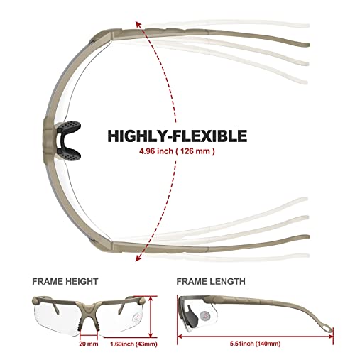 xaegistac Shooting Glasses with Case-Safety Glasses Anti Fog | Z87.1 Certificated Impact Resistance Safety Glasses for Hunting Shooting Sports - color: Clear Lens-khaki Frame