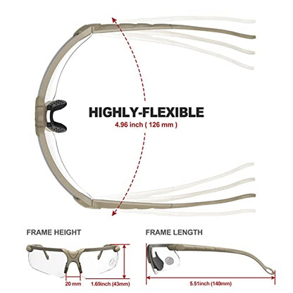 xaegistac Shooting Glasses with Case-Safety Glasses Anti Fog | Z87.1 Certificated Impact Resistance Safety Glasses for Hunting Shooting Sports - color: Clear Lens-khaki Frame