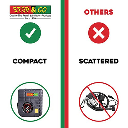 Stop & Go 6000 24 Piece Tubeless Puncture Pilot Tire Repair Kit & Air Compressor for Flats on Motorcycle, Scooter, ATV, UTV, Golf Cart, & Mower (15 Plugs) - size: 24 Piece Tubeless Puncture Pilot Tire Repair Kit