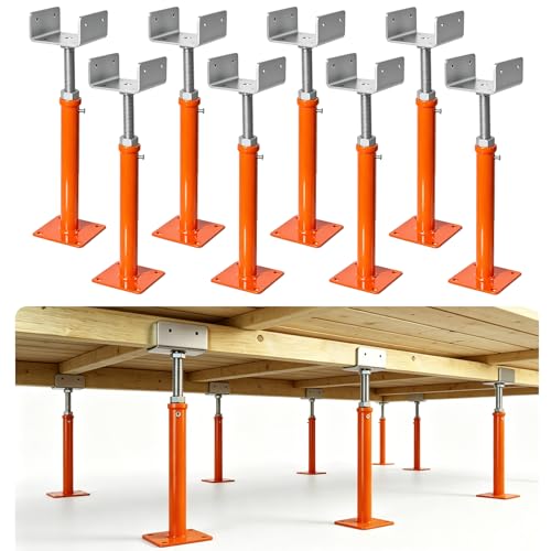 8 Pack U-Shaped Screw Jack, 11"-15" Adjustable Deck Support House Jacks for 4x4/4x6/4x2 Wood Beam, Heavy-Duty Steel Floor Jack Post for Crawlspace Leveling, Basement Support - color: Orange, size: 11"-15"(8 Pack)