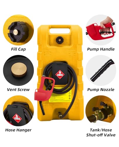 15 Gallon Gas Can, Portable Fuel Tank with Pump, Fuel Transfer Tank, Portable Gasoline Tank On Wheels with Le Fluid Transfer Siphon Pump and 10-Inch Hose for Cars, Boats, Lawnmowers, ATVs - color: Yellow