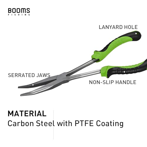 Booms Fishing F05 Hook Remover Long Nose Fishing Pliers 11 Inches PTFE Plated - color: 11" Carbon Steel, Green