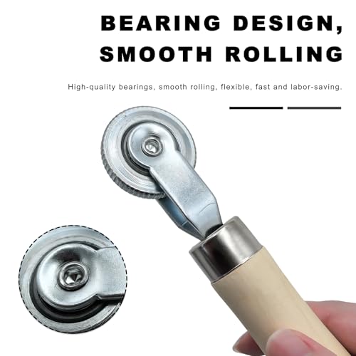 Tire Patch Roller, 6 mm Tire Puncture Repair Tool 1.5" Wheel Diameter Stitcher w/Wooden Handle, Patch Tyre Repair Stitch Tool Ball Bearing Roller for Car Motorcycle Bike
