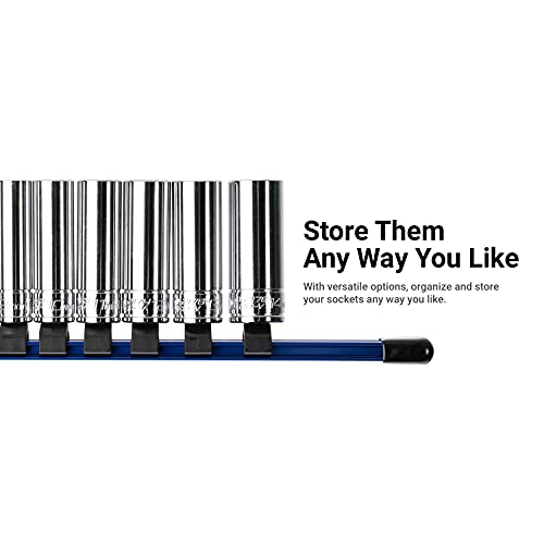 Capri Tools Aluminum Socket Rail, 1/2 in. Drive, 17 in. Long, 16 Socket Clips, Blue - color: Blue, size: 1/2 in. Drive