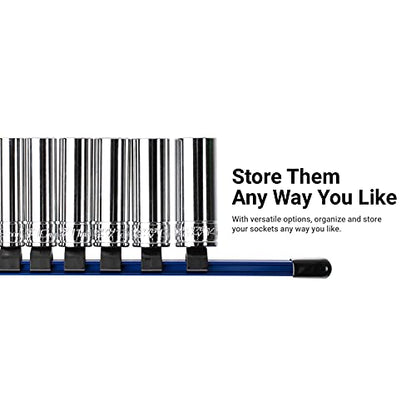 Capri Tools Aluminum Socket Rail, 1/2 in. Drive, 17 in. Long, 16 Socket Clips, Blue - color: Blue, size: 1/2 in. Drive