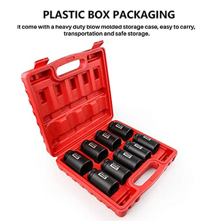 1/2" Drive Deep 6-Point Impact Socket Set/Spindle Axle Nut Impact Socket Set, Metric, Cr-Mo,29mm-38mm, 9-Piece Axle Socket Set - size: 9PC
