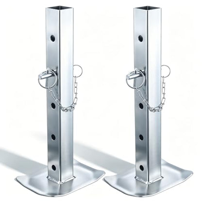 2 Pcs Drop Leg and Pin for Jack, 8000 lbs, Adjustable Jack Stand for 2 Inch Square Tube Trailer, Heavy Duty Galvanized Steel Drop Legs with 5 Mounting Holes for Car Maintenance Support