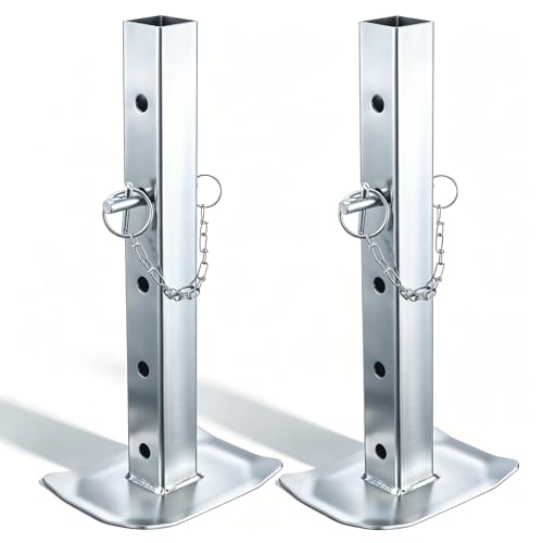 2 Pcs Drop Leg and Pin for Jack, 8000 lbs, Adjustable Jack Stand for 2 Inch Square Tube Trailer, Heavy Duty Galvanized Steel Drop Legs with 5 Mounting Holes for Car Maintenance Support