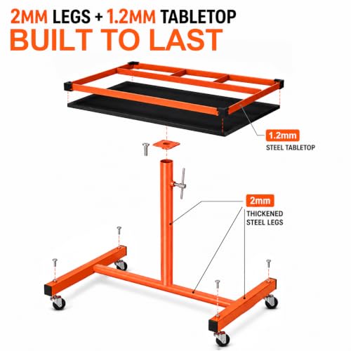 A A IN Mechanics Rolling Work Table, Adjustable Mobile Tray Table for Shop, Garage, DIY. Tool Tray Cable with Wheels. 220 lb. Capacity, Orange | Adjust Height 37.7-45 in, Heavy-Duty Big Tray Tool Table with Rubber Pad, Smooth mobility, for repair shops, D