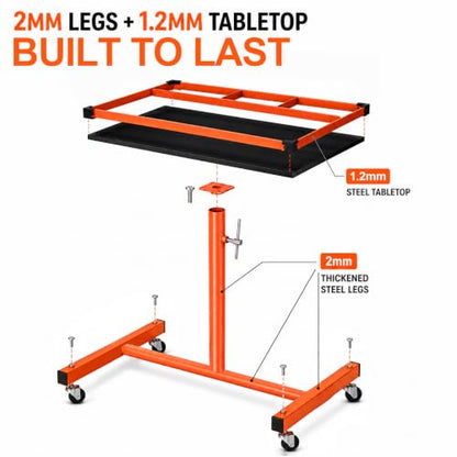 A A IN Mechanics Rolling Work Table, Adjustable Mobile Tray Table for Shop, Garage, DIY. Tool Tray Cable with Wheels. 220 lb. Capacity, Orange | Adjust Height 37.7-45 in, Heavy-Duty Big Tray Tool Table with Rubber Pad, Smooth mobility, for repair shops, D