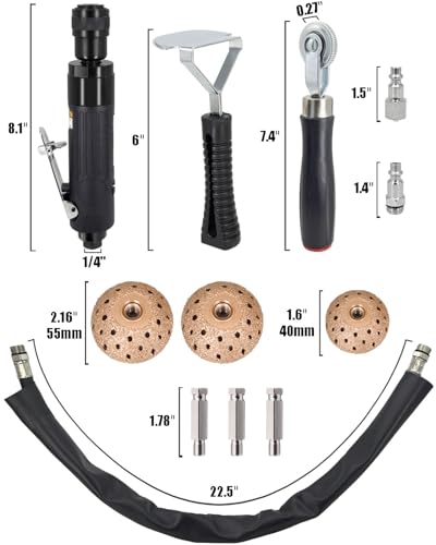 Tire Repair Kit Air Tire Repair Polish Patch Tools with 2500RPM Low-Speed Air Grinder & Tungsten Buffer for Car, ATV, Truck Tires (Scraping Roller Included)