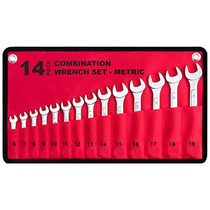 14-Piece Essential Metric Combination Wrench Set in Roll-up Pouch, No Skipped Metric Sizes 6mm - 19mm | Best Value Wrench Set, Ideal for General Household, Garage, Workshop, Auto Repairs, Emergency - size: 14-Piece Metric Set