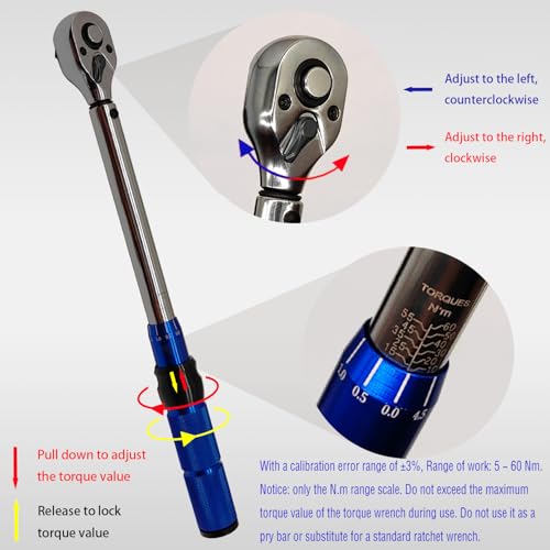 7PCS 3/8 Inch Drive Click Torque Wrench Set, 5-60 N.m with 9.8'' Long Extension Bar, 14mm 16mm Spark Plug Socket, T20 T30 T40 Bit Socket for Car Engine Repair Spark Plug Replacement