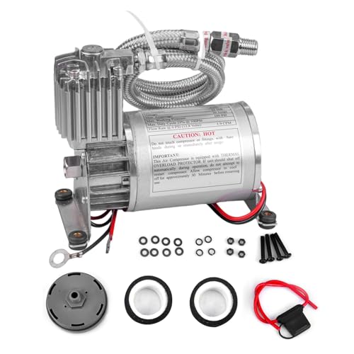 Universal 150 PSI Horns Heavy Duty Onboard Air Compressor, Replacement for Truck/Car Train Horn/Suspension/Ride/Bag kit/System and All 12v Vehicles like Semi/Pickup Trucks, Silver 1/4 NPT - color: Silver Single