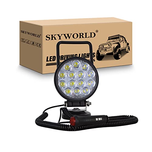 Magnetic Led Work Light 12V, SKYWORLD 1PCS 4 Inch 42W Round Flood Off Road Driving Fog Lamp, Portable Magnetic Base Holder for Car SUV Trailer Tractor Truck Engineering Maintenance Garage Camping - size: 4 Inch 42W Flood