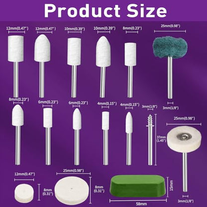 114 PCS Polishing Bits for Dremel, Abrasive Buffing Wheels 1/8 Inch Shank with 3Pcs Polishing Compound, Polishing Kit Rotary Tool Accessories for Metal Wood Watch Jewelry Glass Brass - style: 117 PCS