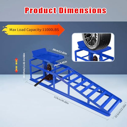 5T 11000lbs 2-Pack Hydraulic Car Ramps,Hydraulic Vehicle Ramps Assemble Easily,Automotive Ramps for Oil Changes,Low Profile Car Ramp for Home Garage, Auto Garage Repair. (Blue, Extra Large) - color: Blue